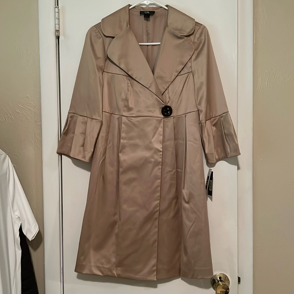 I. N. San Francisco gold satin coat dress size S